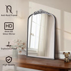 Micasso Vintage Arched Silver Mirror: 31"x19" French Baroque Antique Mirror - Traditional Ornate Decorative Mirrors for Wall/Bathroom/Entryway/Fireplace/Hallway - Home Decor for Living Room