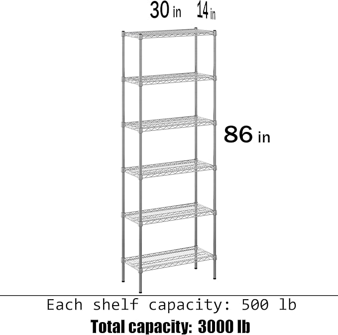 14" Deep x 30" Wide x 86" Height Wire Shelving Kit | 6-Tier | NSF Commercial Storage Rack Unit