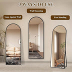 57"x20" Full Length Mirror with Stand, Shatterproof Arched Floor Mirror, Aluminum Alloy Thin Frame - Freestanding/Leaning/Wall Mount for Bedroom, Living Room & Entryway (Black)