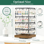 EsLuker.ly Rotating Earring Display Holder Stand for Vendors Events Selling, Large Capacity 64 Hooks Jewelry Rack with Wooden Base for Earring Card Sales, Enhances Retail Display Visibility