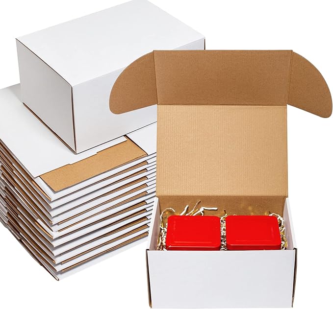 10x7x5" 25 Pack Shipping Boxes - White Corrugated Cardboard Mailing Boxes for Small Business - Flat Empty Literature Mailer Packaging Supplies