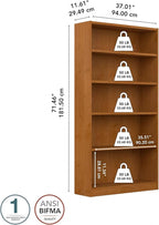 Bush Furniture Universal Tall 5 Shelf Bookcase in Natural Cherry, Vertical Storage and Display Bookshelf for Home Office or Living Room Organization