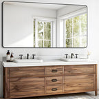 FORBATH Bathroom Mirror 30" X 60"，Large Rectangular Wall Mirror, Black Metal Framed Rounded Corner Wall Mounted Mirror for Bathroom Bedroom Entryway Decor(Horizontal/Vertical)