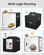 DUCLUS Light Box Photography 20" x 20", Large Portable Photo Studio Light Tent kit, Professional Dimmable Photo Booth with 216 LED Lights & 6 Backdrops for Jewelry and Food Items Product Photography