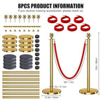 kaiyomi 8Pcs Stanchions with Red Velvet Ropes Set, 5 Feet Velvet Ropes and Posts Poles for Red Carpet Party Decoration and 360° Photo Booth (Golden)