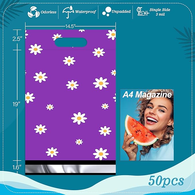 JinRuiKJ Poly Mailers with Handle 14.5x19 Inch 50 Pcs, Easy to Carry Packaging Bags for Small Business, Thank You Shipping Bags with Self Adhesive Strip, Tearproof and Waterproof
