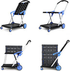 Collapsible Shopping Cart with Wheels, 2 Storage Crates & 1 Storage Bag, 200 lbs Capacity Multi Use Functional Grocery Cart, Space-Saving Design for Home/Office/Picnic