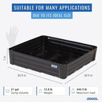 Denios Spill Containment Tray- 21.1 Gallon Spill Tray Capacity - Without Grate- 30.9""X30.9""X7.1 in (Large), Black