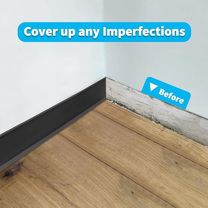 Art3d 20ft Vinyl Wall Baseboard Trim Peel and Stick for Wall Edges, Furniture Decoration, Wall Molding Trim Black