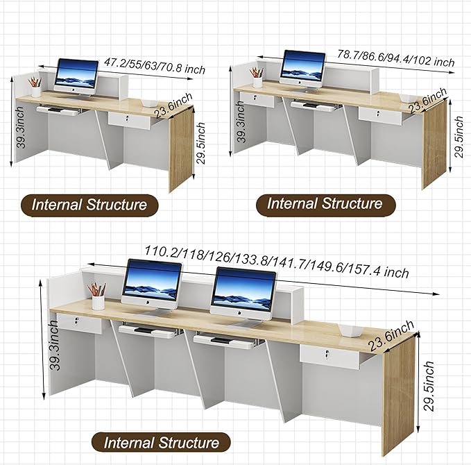 Wood Reception Desk Marble Stone with Checkout Retail Counter L Shaped Modern Mostrador para Negocio Office Desk Closed Front with Storage Drawers for Barber,Salon,Clothing Store