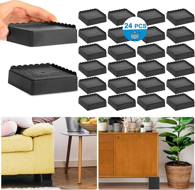 Bed Risers 1 inch, 2 inch, 3 inch, 4 inch Heavy Duty, Adjustable Furniture Riser for Table Desk Couch Sofa Chair Recliner Leg Frame Dorm, Stackable Bed Raisers Blocks (Black 8 Pack, 1+1+1 inch)