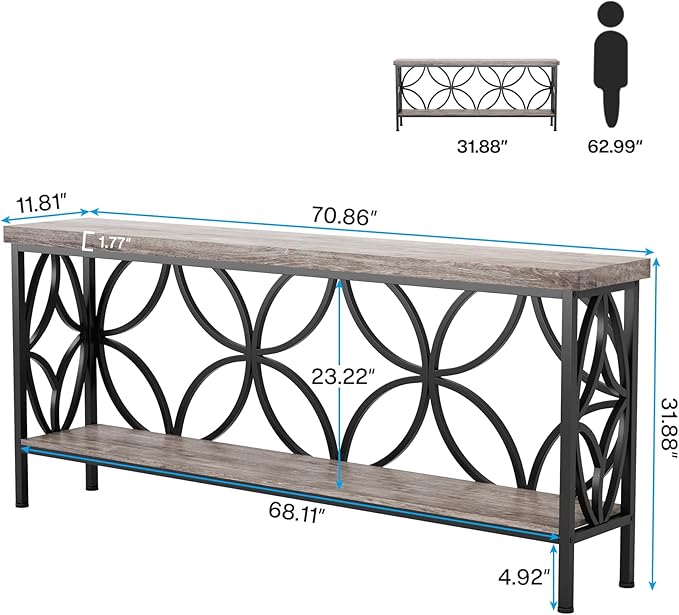 Tribesigns 70.9-Inch Narrow Sofa Table, Industrial Long Sofa Table Behind Couch, Entry Console Table with Storage for Entryway, Living Room, Foyer, Unique Design, Vintage Grey