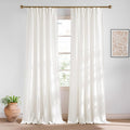 NICETOWN Natural Linen 90 inch Curtains Boho Style, Jacquard Weave Waffle Pattern Privacy Light Filtering Drapes for Farmhouse/Living Room, W52 x L90, 2 Panels