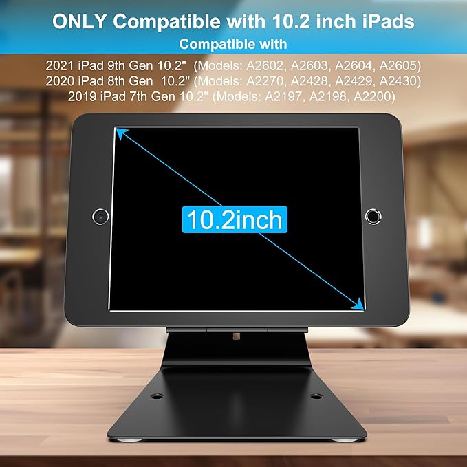 iPad Kiosk Stand 10.2-inch (9th/8th/7th Gen) – Aluminum Lightweight Anti-Theft Locking Countertop Stand with Keyed Enclosure, 360° Swivel & Flip for Customer Display, POS Holder, Commercial-Grade