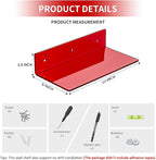 12 Inches Red Small Wall Shelves, Acrylic Bathroom Floating Shelves for Living Room, Bathroom, Bedroom, 2 Pack