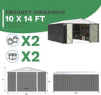 Patiowell 10x14 FT Outdoor Storage Shed, Large Metal Garden Shed with Lockable Door and Sloping Roof, Outside Steel Utility Tool Sheds for Backyard Lawn Garden Patio, Grey