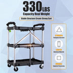 FUTURELAB Portable Folding Service Cart - 3 Tier 330LBS Capacity - Rolling Utility Cart Foldable with Wheels for Warehouse Home Workshops Garages Restaurants Offices (Green)