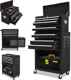13-Drawer Rolling Tool Chest, 2-in-1 Heavy Duty Detachable Storage Cabinet with Lockable Wheels & Removable Top Box, 600 lbs Capacity for Mechanics, Garage Workshop (BLACK)