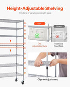 VEVOR 7-Tier Rolling Bin Storage Rack, 26 Organizer Bins, Bin Rack Storage Steel Wire Shelving System with Wheels, Mobile Tool Organizer for Garage, Warehouse, Office, Restaurant, Classroom, Kitchen