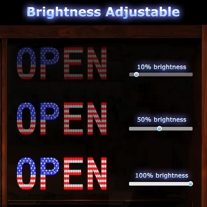 LED Open Signs for Business, exTopGoal 30"x10" Bright Dimmable Open Sign with Remote and 12 Scene Modes, Light Window Sign for Store Shop Storefront Bar Cafes - US Flag