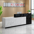 Wood Reception Desk Marble Stone with Checkout Retail Counter L Shaped Modern Mostrador para Negocio Office Desk Closed Front with Storage Drawers for Barber,Salon,Clothing Store