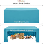 HolidayIdeas Open Back Fitted Tableclothss for 4 Foot Rectangle Table, Wrinkle Resistant Washable Table Covers 24x48 Inch for Craft Fairs, Banquets, Trade Show Display, Teal,4 Pcs