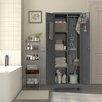 LUCYPAL 65" H Metal Garage Storage Cabinet with Shelves and Lock,Broom Closet Storage Cabinet with Hanging Rods for Mops,Garage Tool Cabinets for Utility Room,Laundry Room,Grey