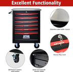 6 Drawers Tool Cart on Wheels with Stainless Steel Worktop, Heavy Duty Mobile Rolling Drawer Tool Chest with Locking Wheels & Lockable Drawers, Garage Tool Storage Cabinet (Black, 6 Drawers)