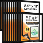 20-Pack Magnetic Sign Holders 8.5 x 11 - Magnetic Frames for Fridge & Metal Surfaces - File/Document/Paper Holders, Picture & Poster Display Frames for Home, Office, Store