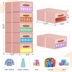 Stackable Storage Drawers - Pull Out Storage Bins with Drawers for Closet Clothes Organizers with Weekly Labels & Clear Window, Closet Shelf Storage for Bedroom, Living Room, 5 Pack, Pink