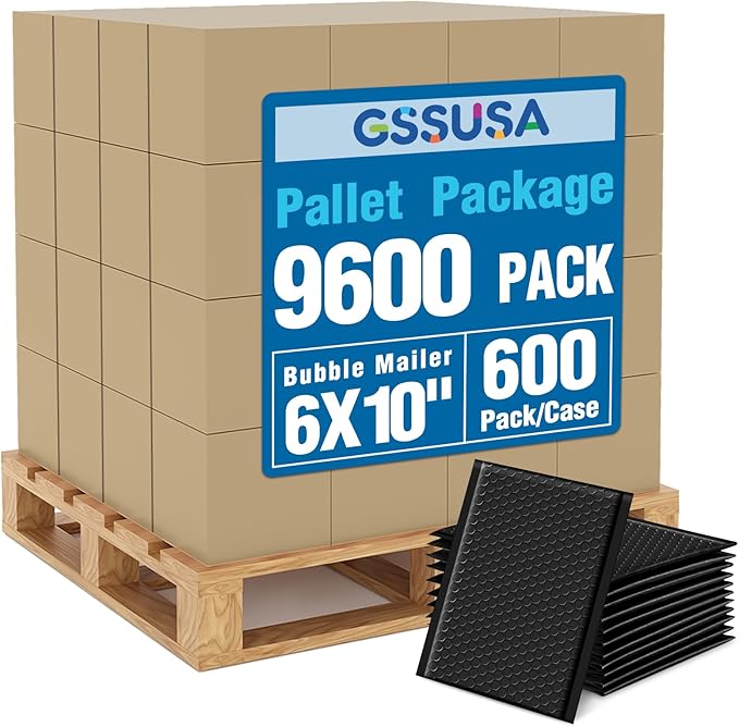 GSSUSA Black Bubble Mailers 6x10 Small Padded Envelopes 9600 Pack,1 Pallet,Strong Adhesion Shipping Mailer Self-Seal Bubble Envelopes for Small Business