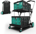 Collapsible Shopping Cart with Wheels, 200 LBS Capacity Grocery Carts with 2 Storage Crate,8-in-1 Grocery Cart on Wheels, Foldable Shopping Carts Platform Hand Truck with Foot Brake, Blue