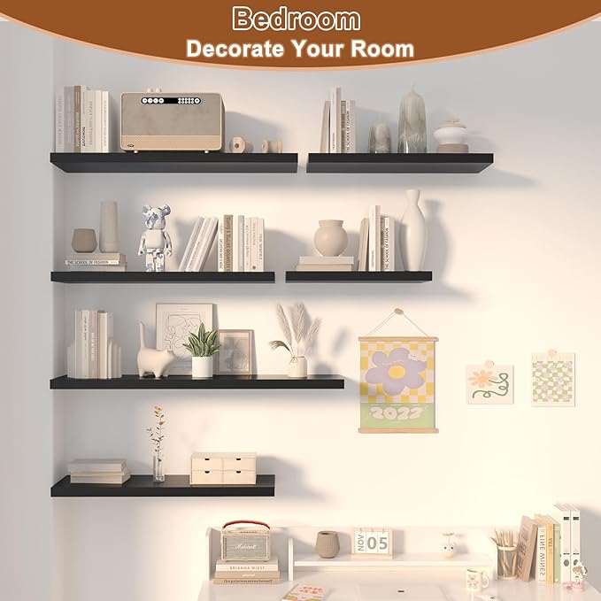12 Inch Deep Floating Shelves for Wall 3 Pack Floating Shelfs Large Storage Space Wall Decor Display Shelf for Bathroom Living Room Bedroom Kitchen 36" W x 12" D x 1.2" H Black