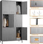 Aobabo New 9 Doors Metal Storage Locker for Employees, Lockable Steel Locker with Name Card Slot and 27 Hooks for School Office Gym Garage, Dark Grey, Assembly Required