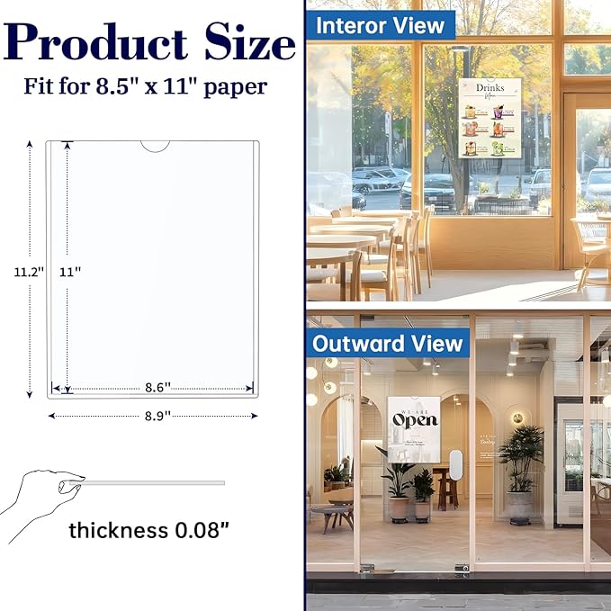 5 Pack Magnetic Sign Holder 8.5 x 11 - Rigid Sheet Protectors with Magnetic Strip Adhesive Strip, Adhesive Frames 8.5 x 11 Magnetic Picture Frames for Refrigerator,Whiteboard,Wall,Door,Window