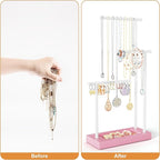 SRIWATANA Jewelry Organizer Stand, Extra Tall Necklace Holder Jewelry Holder, Gift Idea (Pink & White)