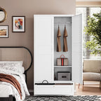 Letaya Wardrobe Closet,72" H Clothing Metal Storage Cabinet with Storage Drawer Adjustable Shelves and Hanging Rod,Bedroom Armoire Cabinet Clothes Organizer (White)