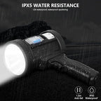 MIXILIN Rechargeable Spotlight, 90,000 Lumens Handheld Hunting Flashlight Led Spot Light with Cob Light and Solar Panels, Lightweight and Super Bright Spotlight for Hunting Boating Camping