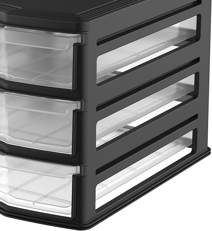 Life Story 3 Drawer Stackable Shelf Organizer Plastic Storage Drawers for Bathroom Storage, Make Up, Or Pantry Organization, Black (2 Pack)