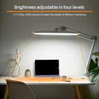 24W LED Desk Lamp with Clamp, 5 Dimming Modes, 5 Color temperatures up to 6000K, 2200 Lumens High Brightness Working Lamp with 182 Pcs LED(White, CCT)