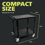 Pearington 2-Tier Compact Multi-Purpose Plastic Utility Cart with Lockable Wheels up to 150lbs, Black