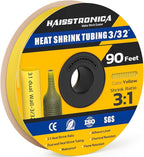 haisstronica 3:1 Heat Shrink Tubing, Shrink Ratio Adhesive Lined Marine Grade Heat Shrink Tube for Home, Automotive and Industrial (Yellow) 90FT 3/32inch