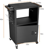 Mobile AV Cart with Push Handles, Heavy Duty Rolling Media Cart with Customized Pegboard & Hooks, Multipurpose Utility Cart with Extra Storage Space, 4 Outlets