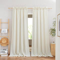 NICETOWN Thick Boho Curtains Linen Drapes for Living Room, Rustic Rod Pocket Semi Sheer Panels Privacy Assured Semi Sheer Linen Blend for Living Room/Bedroom, Off White, W55 x L95, 2 Panels