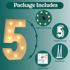 3FT Marquee Numbers, Light Up Numbers 5 for 5th 15th 50th Birthday Decorations, Big Numbers for Party Decorations, Large Light Up Numbers for Party Decor DIY Pre-Cut Foamboad Mosaic Numbers