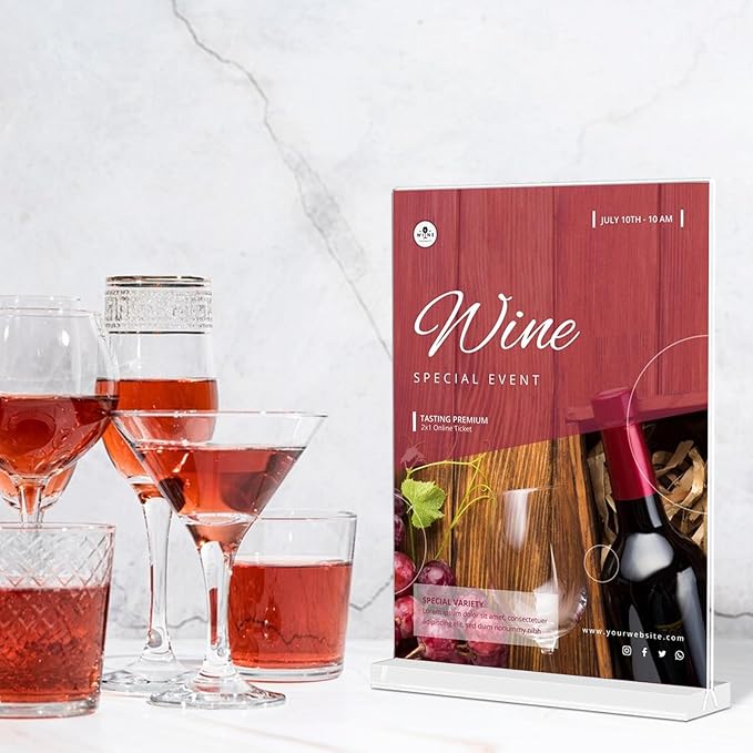 Acrylic Sign Holder 4x6 Inches 12 Pack T Shape Desktop Display Stand Vertical Double Sided Clear Table Menu Flyer Holder for Restaurants, Office, Shop, Wedding
