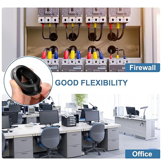 uxcell 4Pcs Cable Cord Grommet, 9/16"(14mm) Rubber Desk Grommets Wire Pass Through Hole Cover with Marked Cable Ties for Home Office Cable Wire Protection, Black