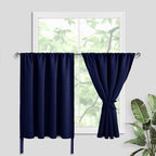 JIUZHEN Short Blackout Curtains for Small Window - Cafe Room Darkening Privacy Thermal Insulated Half Window Curtains Tiers for Bathroom,Kitchen, W 52 x L 36, Set of 2 Panels with Tiebacks, Navy Blue