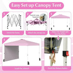 Tangkula 10x10 FT Pop up Canopy with Sidewall, Easy Setup Outdoor Tent with Wheeled Bag, 4 Sandbags, 4 Ropes, 4 Anchors, 8 Stakes, Vented Top, Portable Canopy Tent for Party Event Patio (Pink)