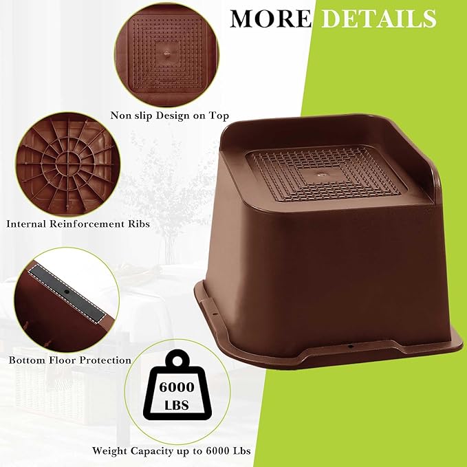 Bed Risers 1 inch, 2 inch, 3 inch, 4 inch, 6 inch, 8 inch Heavy Duty, Oversized Furniture Riser for Couch Sofa Table Chair Leg Frame Dorm, Support up to 6000 Lbs (Chocolat Brown 4 Pack, 6 inch)